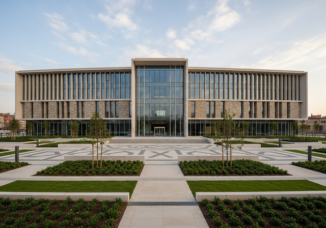 Modern institutional building with glass facade